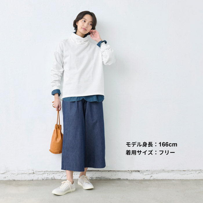 [カットソーレディース無地綿]コットン100％ミニ裏毛ハイネックリブ使いプルオーバー/40代50代60代女性綿100％トレーナースウェット長袖春秋トップス綿100％春物春服ゆったり大きめ