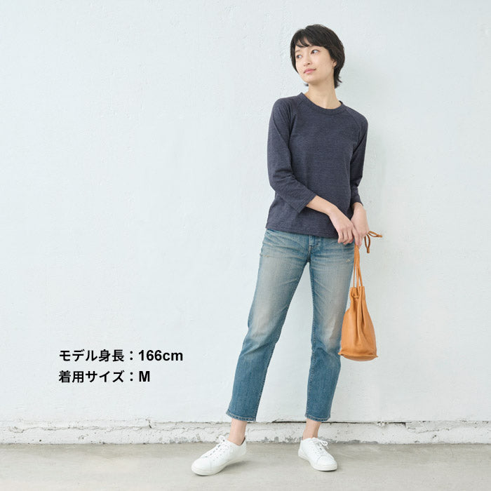 [tシャツレディース長袖無地綿100％]オーガニックコットンマーブル天竺ラグラン八分袖Tシャツ/日本製40代50代60代女性コットン100％綿コットンカットソーきれいめ長袖Tシャツ大人春秋