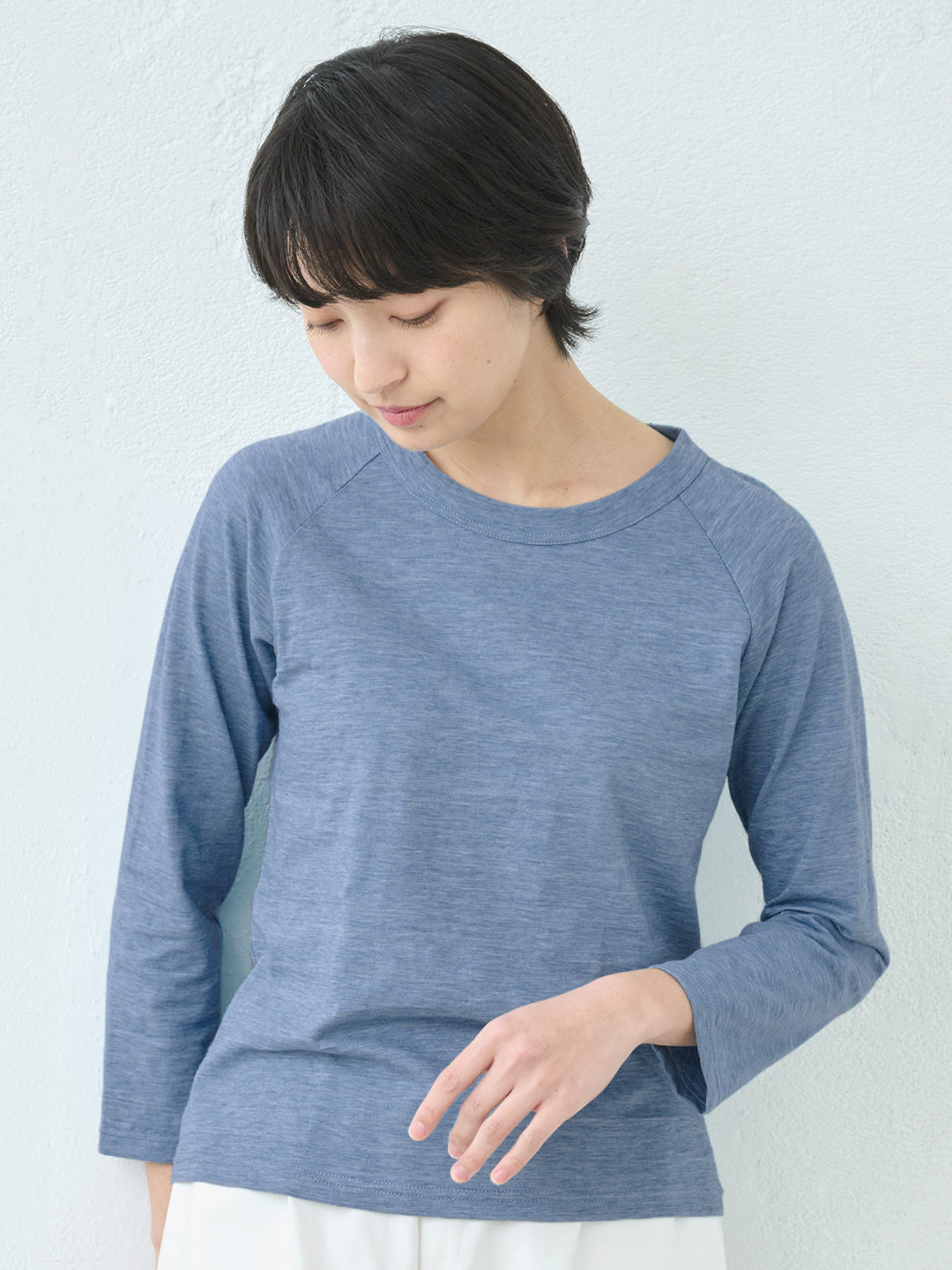 オーガニックコットン マーブル天竺 ラグラン 八分袖Tシャツ