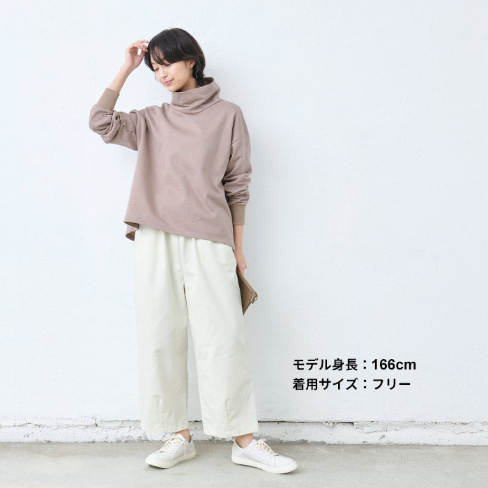 [パンツレディースコットン]なめらかコットン100％美シルエットバルーンパンツ/日本製40代50代60代30代女性ファッションウエストゴムポケット付ワイドパンツカジュアル春秋長丈大人