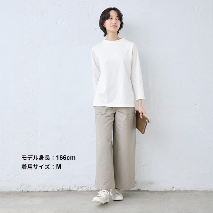 [tシャツレディース長袖白地綿100％]コットン100%Kandou天竺立体クルーネックTシャツ/40代50代60代女性ファッションカジュアル無地白コットンカットソーきれいめ体型カバー春秋オフィスオシャレゆったり