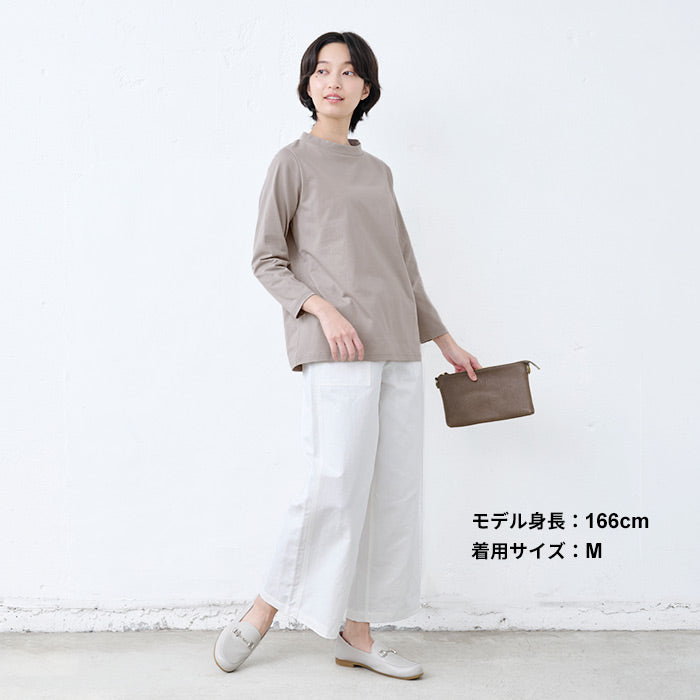 [tシャツレディース長袖白地綿100％]コットン100%Kandou天竺立体クルーネックTシャツ/40代50代60代女性ファッションカジュアル無地白コットンカットソーきれいめ体型カバー春秋オフィスオシャレゆったり
