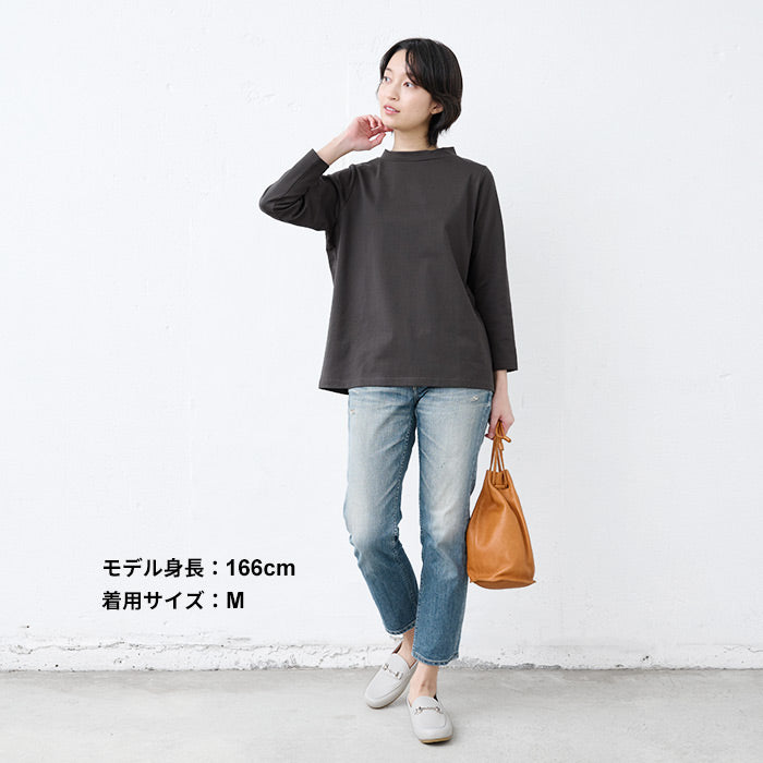 [tシャツレディース長袖白地綿100％]コットン100%Kandou天竺立体クルーネックTシャツ/40代50代60代女性ファッションカジュアル無地白コットンカットソーきれいめ体型カバー春秋オフィスオシャレゆったり