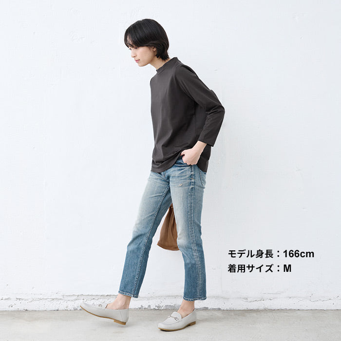 [tシャツレディース長袖白地綿100％]コットン100%Kandou天竺立体クルーネックTシャツ/40代50代60代女性ファッションカジュアル無地白コットンカットソーきれいめ体型カバー春秋オフィスオシャレゆったり