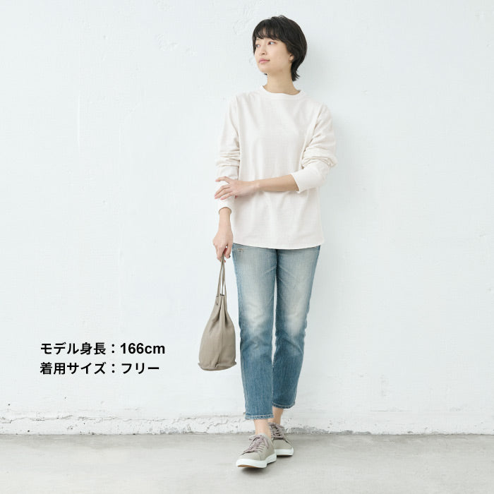 [tシャツレディース長袖春服トップス]コットン＆ヘンプジャージリブ使いTシャツ/日本製40代50代60代30代女性ファッション無地春おしゃれ消臭速乾ゆったりカットソー体型カバー麻秋