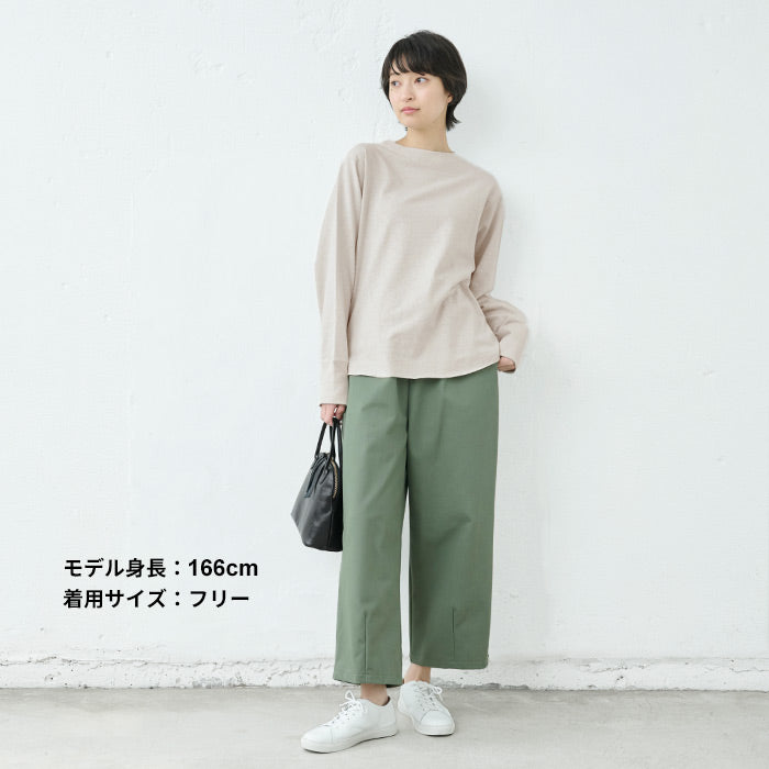 [tシャツレディース長袖春服トップス]コットン＆ヘンプジャージリブ使いTシャツ/日本製40代50代60代30代女性ファッション無地春おしゃれ消臭速乾ゆったりカットソー体型カバー麻秋