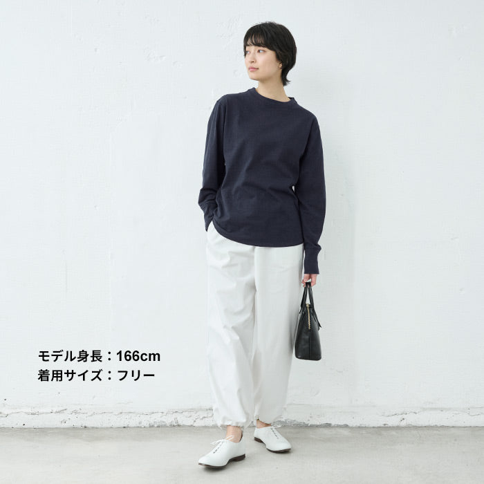 [tシャツレディース長袖春服トップス]コットン＆ヘンプジャージリブ使いTシャツ/日本製40代50代60代30代女性ファッション無地春おしゃれ消臭速乾ゆったりカットソー体型カバー麻秋