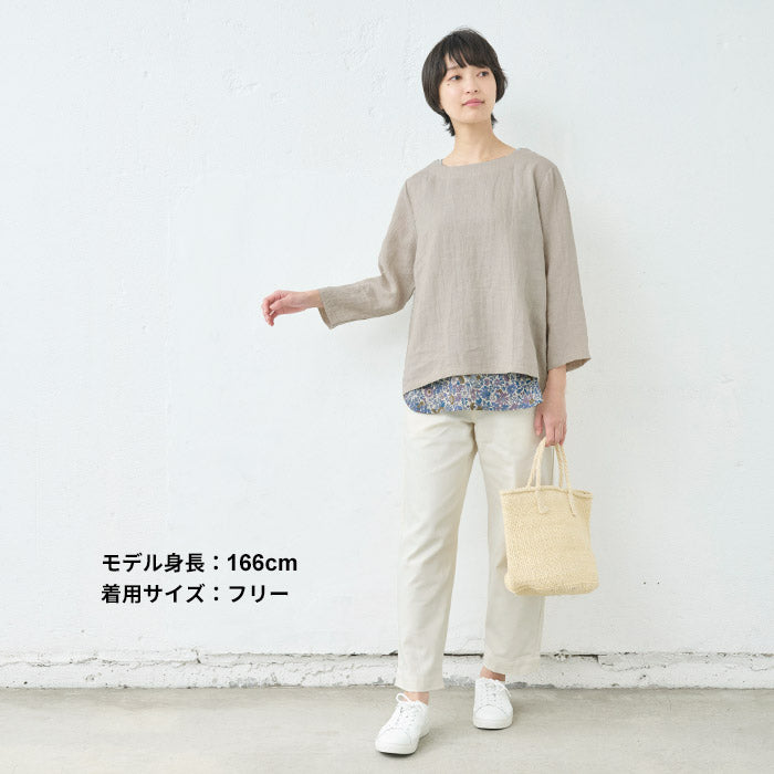 [タンクトップレディースリバティ重ね着風]裾リバティ使いタンクトップ/日本製40代50代60代女性綿100％LIBERTYタナローンインナー薄手春夏秋トップス無地コットン100％花柄レイヤード