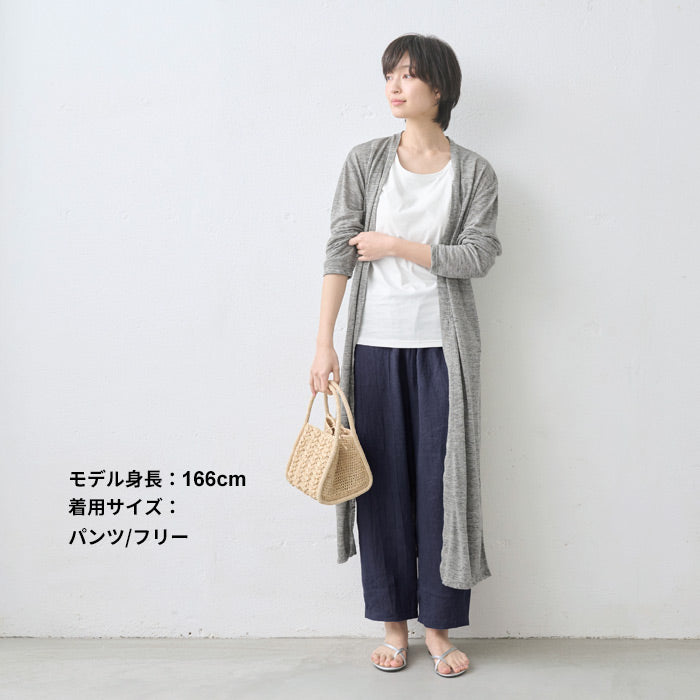 60番手フレンチリネン100%七分袖ブラウス+ペチパンツ 2点セット ダークネイビー