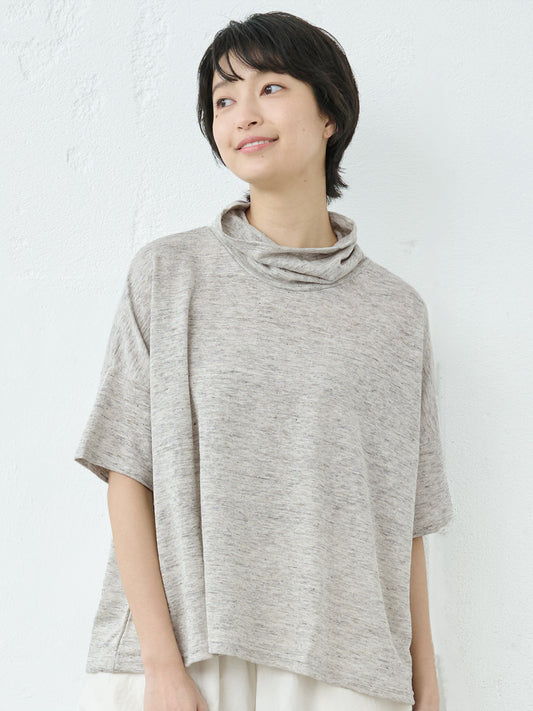 プレミアムリネン100% オフタートル 半袖プルオーバー