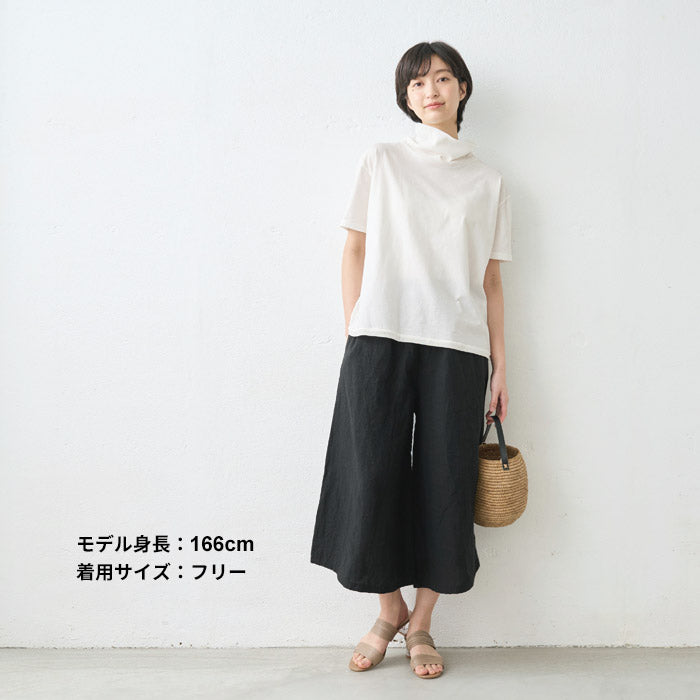 [パンツリネンレディース麻]40番手フレンチリネン100%ガウチョパンツ/日本製40代50代60代30代リネン100％麻100％きれいめゆったりウエストゴム春物春夏総ゴム体型カバーすっきり