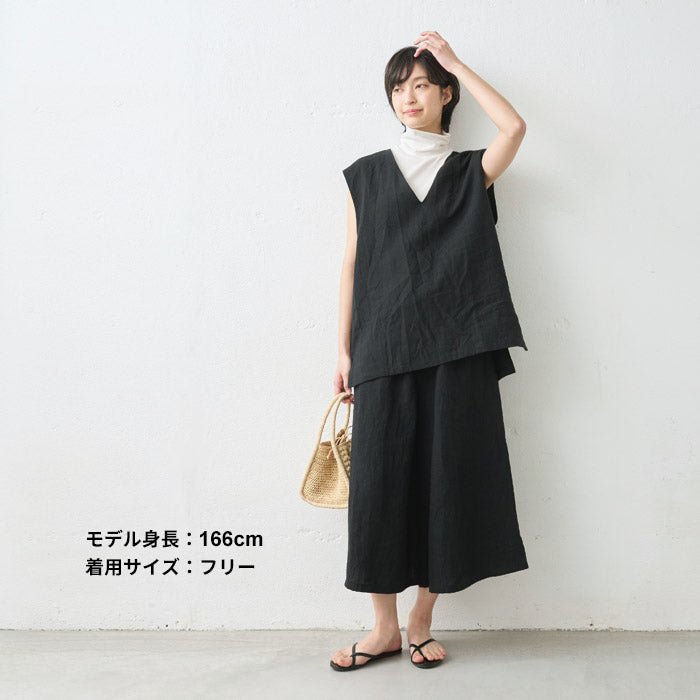 [パンツリネンレディース麻]40番手フレンチリネン100%ガウチョパンツ/日本製40代50代60代30代リネン100％麻100％きれいめゆったりウエストゴム春物春夏総ゴム体型カバーすっきり
