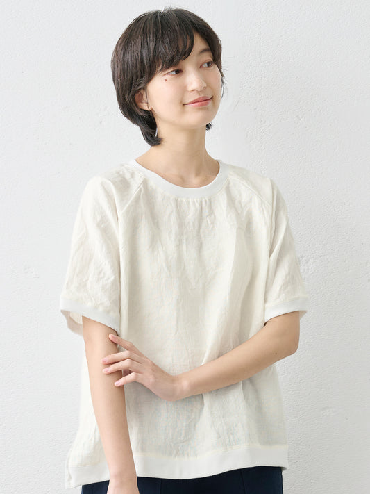 【訳あり大特価 アウトレット品】40番手フレンチリネン100%リブ使いブラウス (目立つ飛び込みあり・画像あり)