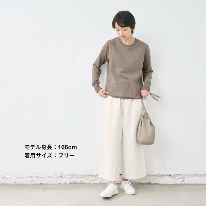 [パンツワイドレディース綿]天日干しコットンカツラギワイドパンツ/日本製40代50代60代30代コットン100％綿100％きれいめゆったりウエストゴム春夏秋総ゴム体型カバーすっきり