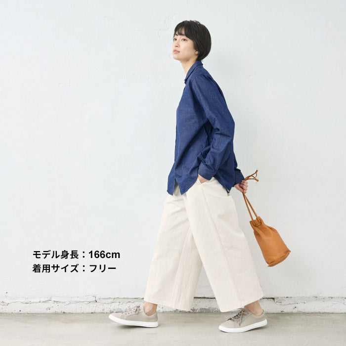 [パンツワイドレディース綿]天日干しコットンカツラギワイドパンツ/日本製40代50代60代30代コットン100％綿100％きれいめゆったりウエストゴム春夏秋総ゴム体型カバーすっきり
