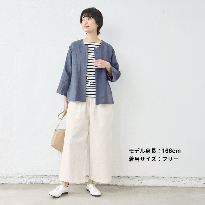 [パンツワイドレディース綿]天日干しコットンカツラギワイドパンツ/日本製40代50代60代30代コットン100％綿100％きれいめゆったりウエストゴム春夏秋総ゴム体型カバーすっきり
