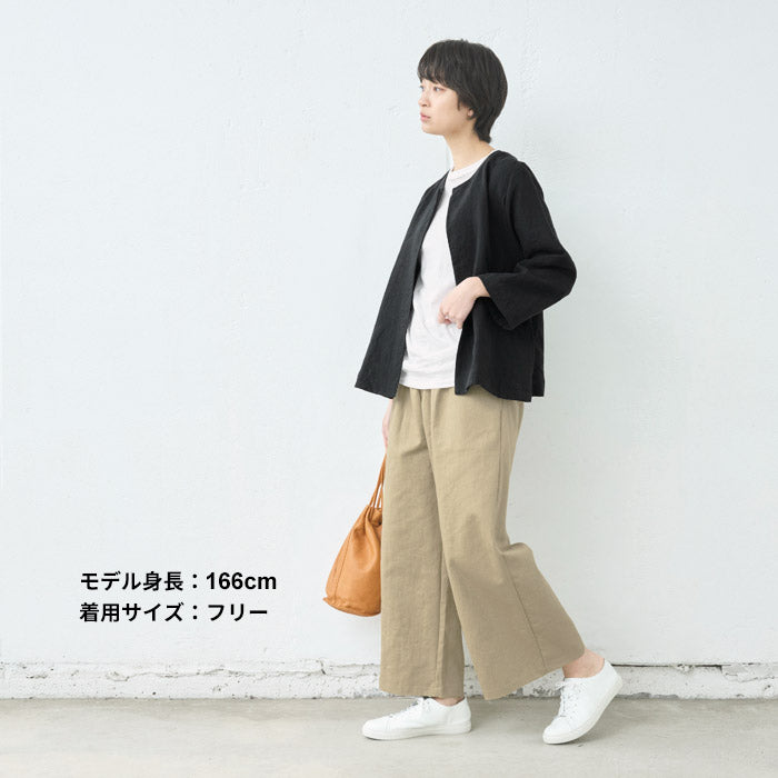 [パンツワイドレディース綿]天日干しコットンカツラギワイドパンツ/日本製40代50代60代30代コットン100％綿100％きれいめゆったりウエストゴム春夏秋総ゴム体型カバーすっきり