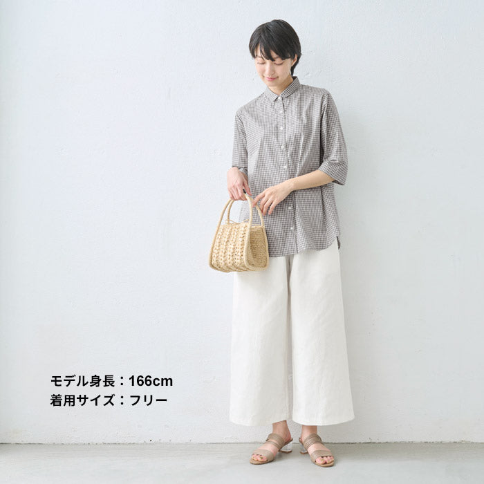 [パンツレディースワイド綿麻リネンコットン]リネン＆コットンカルゼワイドパンツ/日本製40代50代60代30代綿麻きれいめゆったりウエストゴム春物春夏総ゴム体型カバーすっきり