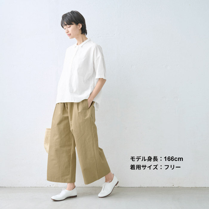 [パンツレディースワイド綿麻リネンコットン]リネン＆コットンカルゼワイドパンツ/日本製40代50代60代30代綿麻きれいめゆったりウエストゴム春物春夏総ゴム体型カバーすっきり