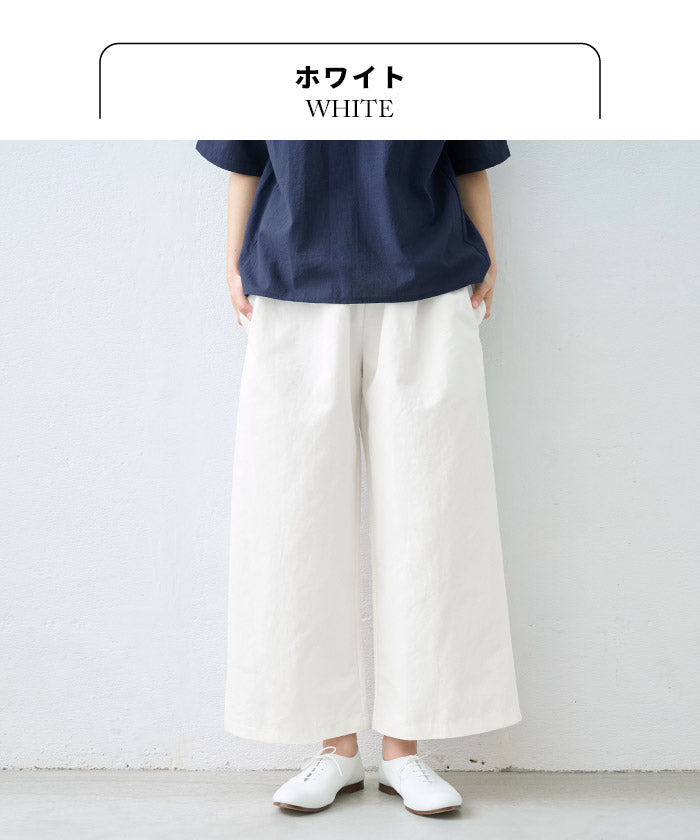 [パンツレディースワイド綿麻リネンコットン]リネン＆コットンカルゼワイドパンツ/日本製40代50代60代30代綿麻きれいめゆったりウエストゴム春物春夏総ゴム体型カバーすっきり