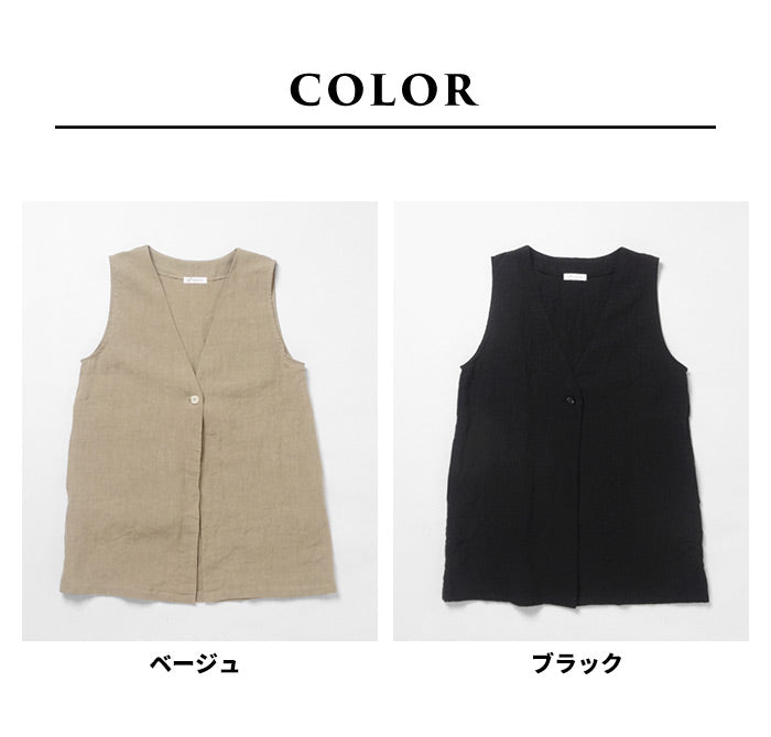 [ジレレディース50代前開き春夏夏]40番手フレンチリネン100％ジレ/日本製40代50代60代30代女性ファッションリネン100％ベスト麻薄手ロングノーカラーオシャレおしゃれゆったりきれいめ体型カバー体型リネン