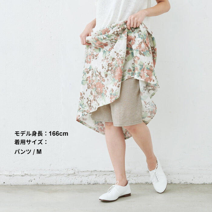[ルームウェアレディース夏上下夏用薄手パジャマ]プレミアムリネン100%VネックTシャツ+ペチパンツ2点セット/日本製40代50代60代リネン100％麻100％涼しいパジャマ寝間着天然繊維大きいサイズ吸水速乾抗菌