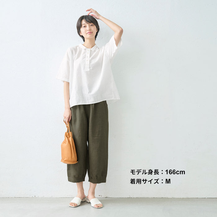 [パンツリネンレディース麻]フレンチリネン100%バルーンパンツ/日本製40代50代60代30代リネン100％麻100％きれいめゆったりウエストゴム春物春夏総ゴム体型カバーすっきり夏春秋