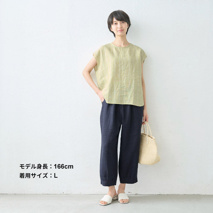 [パンツリネンレディース麻]フレンチリネン100%バルーンパンツ/日本製40代50代60代30代リネン100％麻100％きれいめゆったりウエストゴム春物春夏総ゴム体型カバーすっきり夏春秋