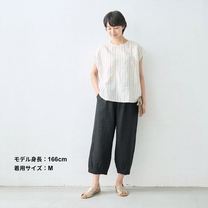 [パンツリネンレディース麻]フレンチリネン100%バルーンパンツ/日本製40代50代60代30代リネン100％麻100％きれいめゆったりウエストゴム春物春夏総ゴム体型カバーすっきり夏春秋