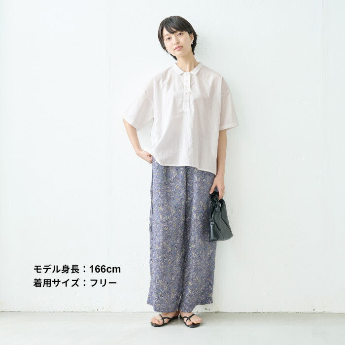 [夏薄手半袖シャツレディースゆったりブラウス]清涼ふんわりコットンローン五分袖シャツ/日本製40代50代60代30代女性襟付き綿綿100涼しいおしゃれこなれプルオーバーカジュアルトップス襟付き体型カバー