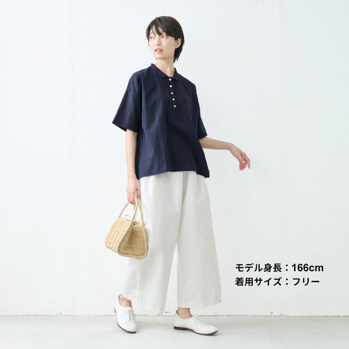 ふんわりコットンローン五分袖シャツ ネイビー