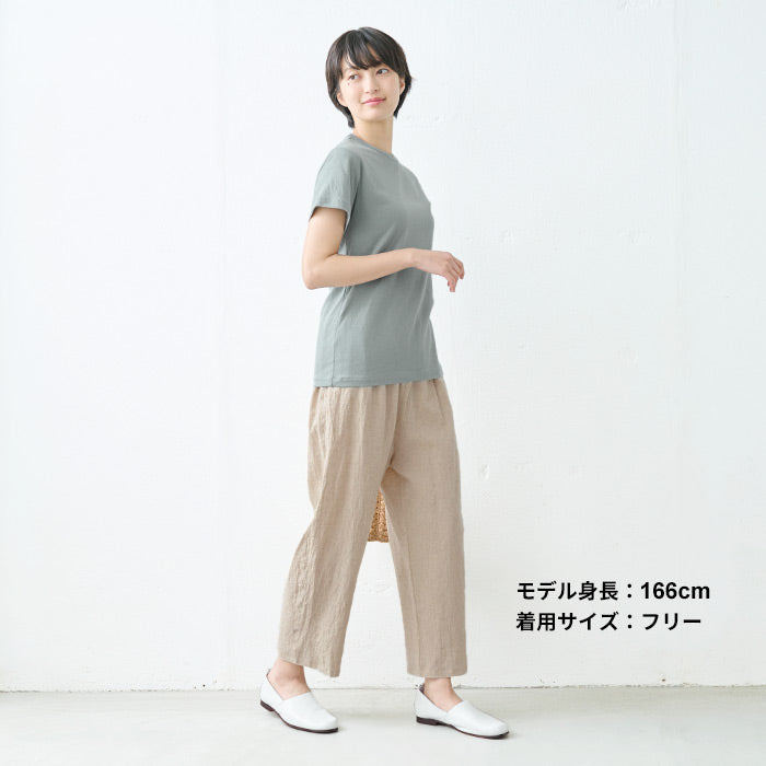 [ロングペチパンツイージーパンツ薄手]吉備染めリネンコットンぺチパンツ/日本製40代50代60代30代女性ファッションルームウェアレディース夏パンツ重ね着レイヤードゆったりパジャマパンツのみ下だけズボン