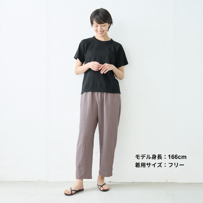 [ロングペチパンツイージーパンツ薄手]吉備染めリネンコットンぺチパンツ/日本製40代50代60代30代女性ファッションルームウェアレディース夏パンツ重ね着レイヤードゆったりパジャマパンツのみ下だけズボン