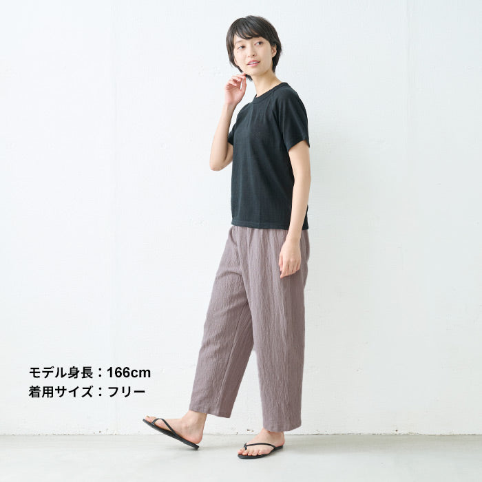 [ロングペチパンツイージーパンツ薄手]吉備染めリネンコットンぺチパンツ/日本製40代50代60代30代女性ファッションルームウェアレディース夏パンツ重ね着レイヤードゆったりパジャマパンツのみ下だけズボン