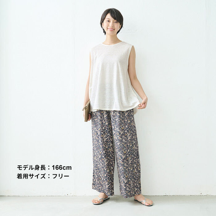 [ノースリーブトップス夏Tシャツaライン無地]プレミアムリネン100%フレアノースリーブ/日本製40代50代60代女性ファッションリネンカットソーレディース体型カバー薄手夏吸汗速乾抗菌クルーネックきれいめ丸首