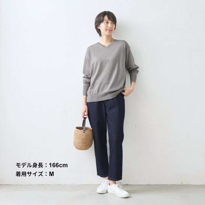 [デニムパンツテーパードレディース]和紙デニムテーパードパンツ/日本製40代50代60代30代女性ファッションウエストゴム細見えやわらかゆったりアンクル丈短めインディゴ消臭UVカット涼しい夏涼感