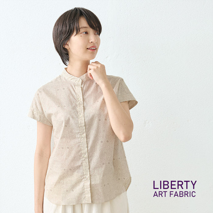 リバティプリント バンドカラー フレンチスリーブシャツ