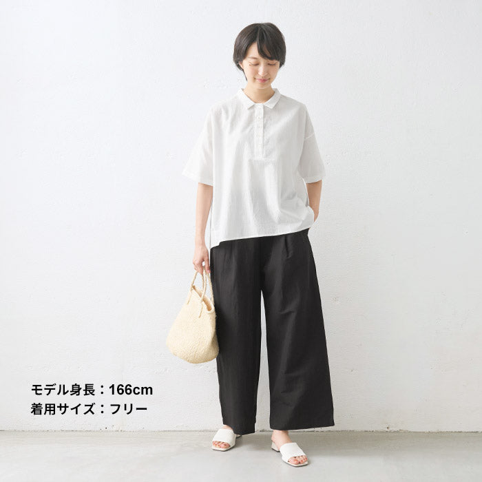 [ワイドパンツレディースリネンコットン綿麻]リネン&コットンソフトワッシャータックワイドパンツ/日本製40代50代60代30代女性ファッションきれいめ涼しい夏イージーパンツ夏用ウエストゴム春夏麻綿ポケット付き薄手