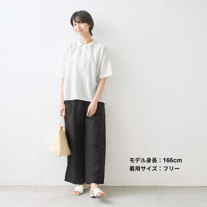 [ワイドパンツレディースリネンコットン綿麻]リネン&コットンソフトワッシャータックワイドパンツ/日本製40代50代60代30代女性ファッションきれいめ涼しい夏イージーパンツ夏用ウエストゴム春夏麻綿ポケット付き薄手