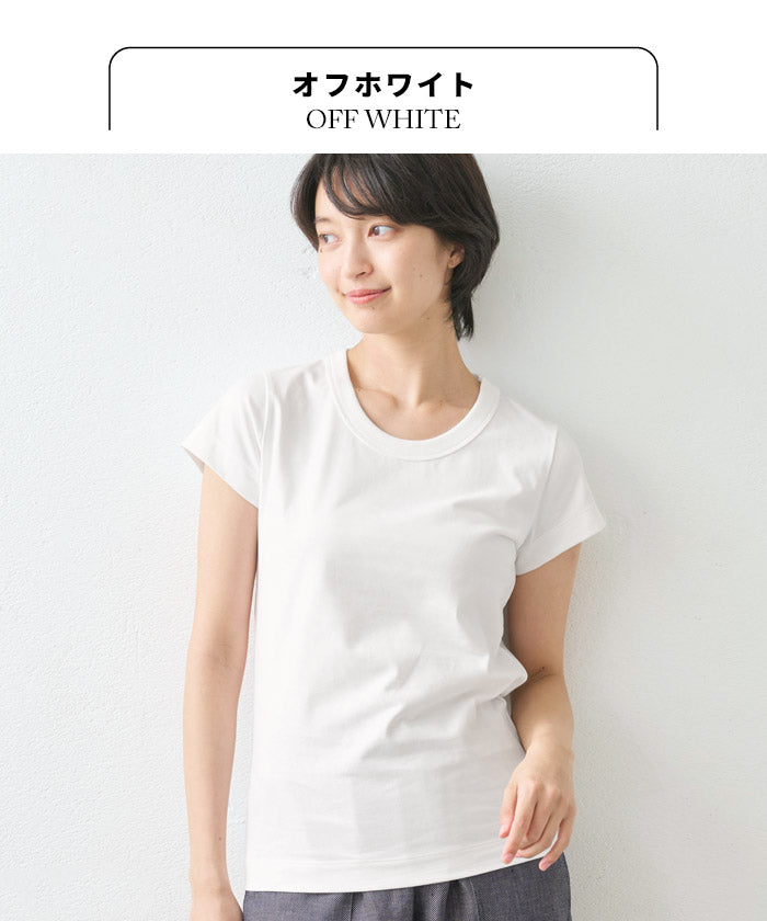 [tシャツレディース半袖綿100％無地]コットン100％Kandou天竺ドレスTシャツ/日本製40代50代60代女性ファッションきれいめカジュアルシンプルおしゃれ大人白白t綿100%綿100ベーシックインナーカットソートップス