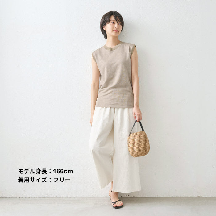 [ノースリーブリネン麻トップス夏無地]プレミアムヘビーリネン100%リブ使いTシャツ/日本製40代50代60代女性ファッション麻100％カットソーレディース大人涼しい吸汗速乾抗菌リブきれいめ吸汗速乾タンクトップ
