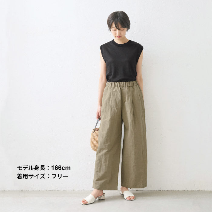 [ノースリーブリネン麻トップス夏無地]プレミアムヘビーリネン100%リブ使いTシャツ/日本製40代50代60代女性ファッション麻100％カットソーレディース大人涼しい吸汗速乾抗菌リブきれいめ吸汗速乾タンクトップ