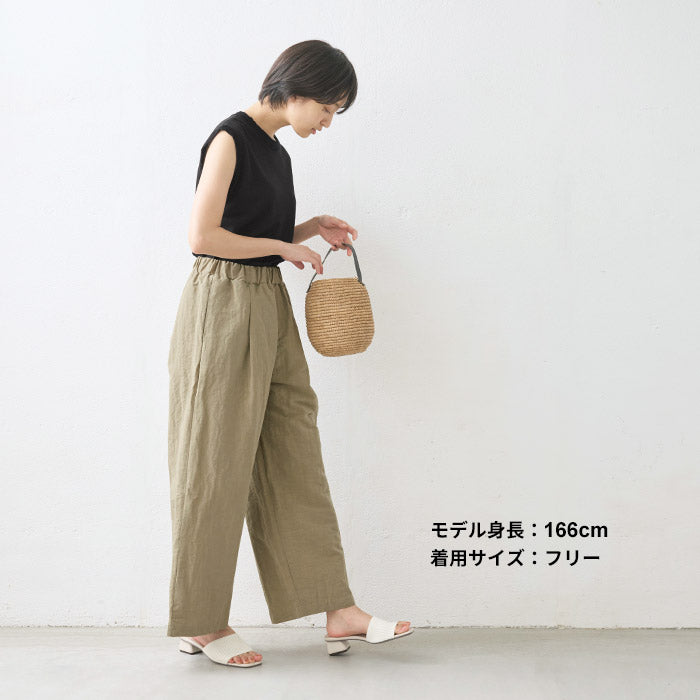 [ノースリーブリネン麻トップス夏無地]プレミアムヘビーリネン100%リブ使いTシャツ/日本製40代50代60代女性ファッション麻100％カットソーレディース大人涼しい吸汗速乾抗菌リブきれいめ吸汗速乾タンクトップ