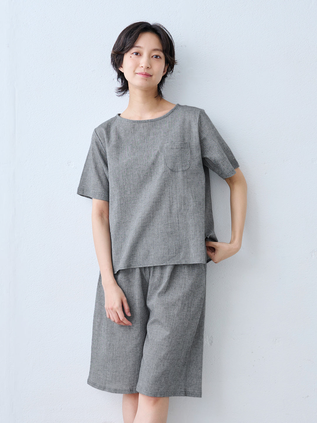 綿麻 高島ちぢみ Tブラウス + ルームパンツ