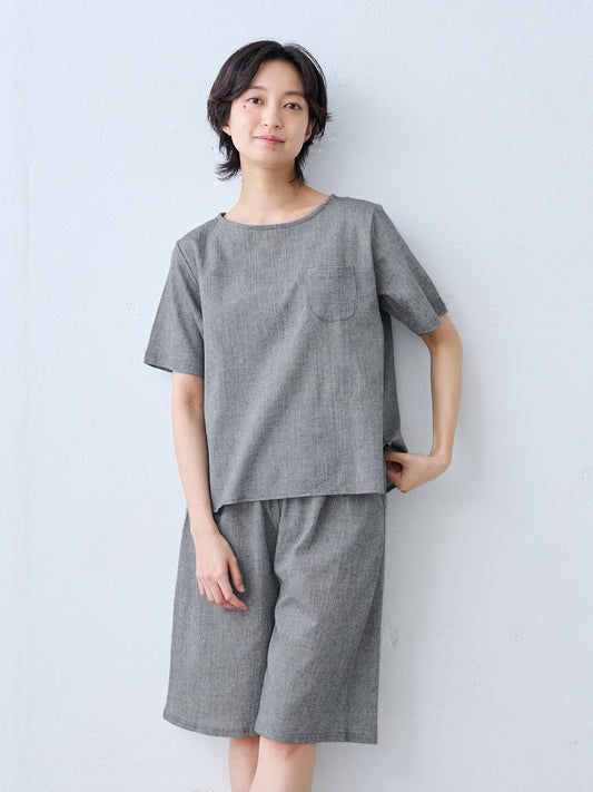 綿麻 高島ちぢみ Tブラウス + ルームパンツ