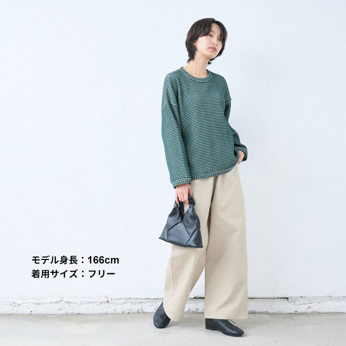 [パンツワイドレディース綿]コットン100％フレンチカルゼワイドパンツ/日本製40代50代60代30代コットン100％綿100％きれいめゆったり大きめウエストゴム春秋冬総ゴム体型カバーすっきり厚手