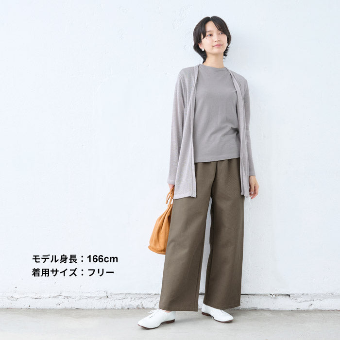 [パンツワイドレディース綿]コットン100％フレンチカルゼワイドパンツ/日本製40代50代60代30代コットン100％綿100％きれいめゆったり大きめウエストゴム春秋冬総ゴム体型カバーすっきり厚手