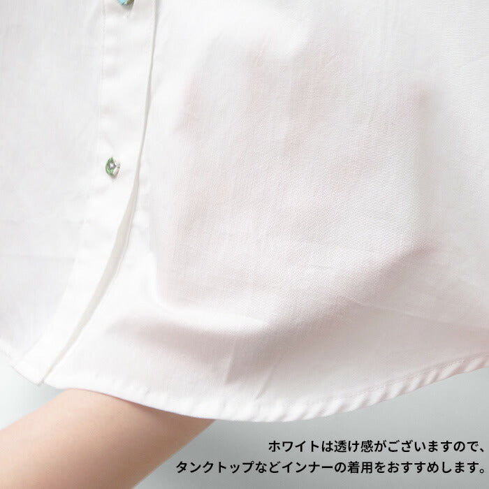 [ブラウスくるみボタンレディースおしゃれ長袖]リバティくるみボタンオーガニックコットン100%スタンドカラーシャツ/日本製40代50代60代30代女性ファッショントップススタンドカラーシャツオフィス前開きリバティプリントタナローン上品
