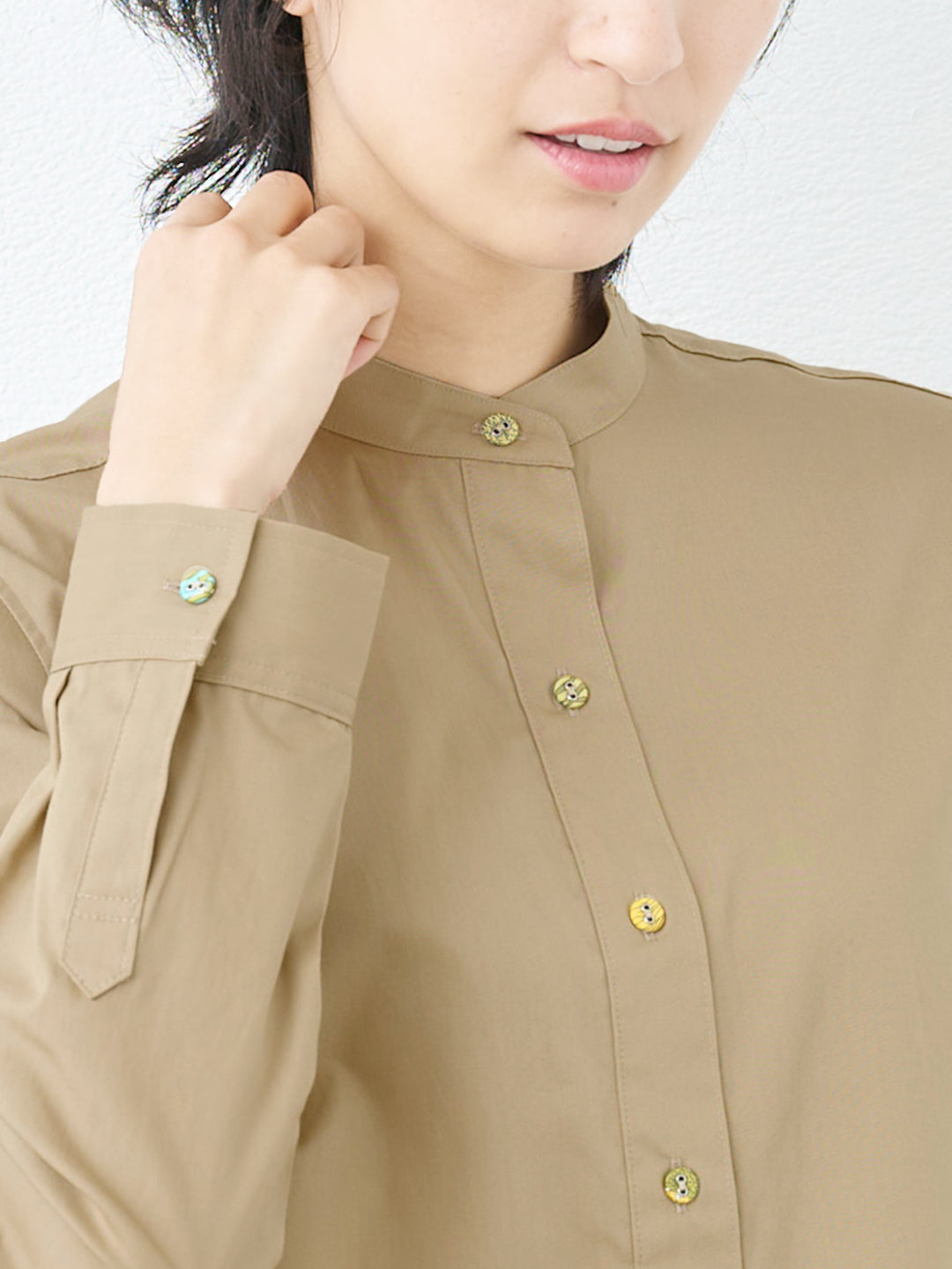 リバティ くるみボタン オーガニックコットン100% スタンドカラーシャツ