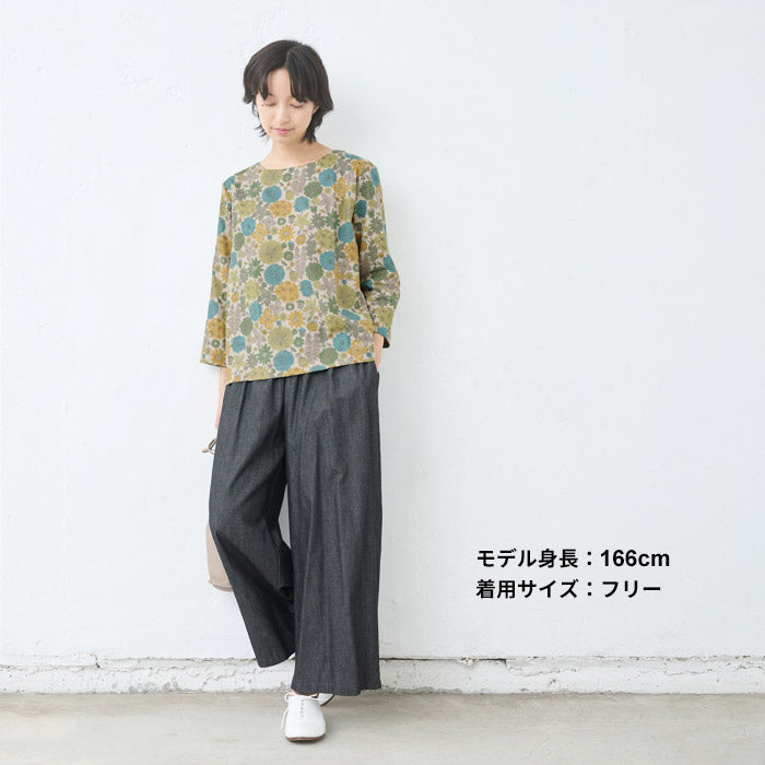 [ブラウスレディースおしゃれ長袖花柄]リバティリネンコットン七分袖ブラウス/日本製40代50代60代30代女性ファッショントップス綿麻リバティプリントゆったり大きめLIBERTYHamptonsBouquet